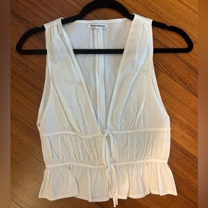 Reformation White V-Neck Tie-Front Sleeveless Top